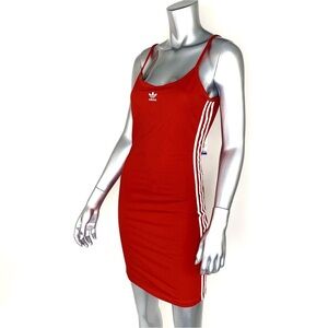 NWT Adidas Red Midi Tank 3 Stripe Spaghetti Strap Dress Size Medium
